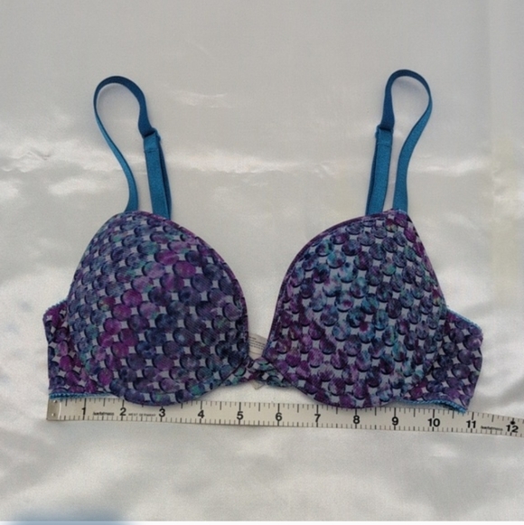 Sexy Padded Bra 34A, By On Gossamer cute & colorful Turquoise & Purple print - Picture 8 of 9